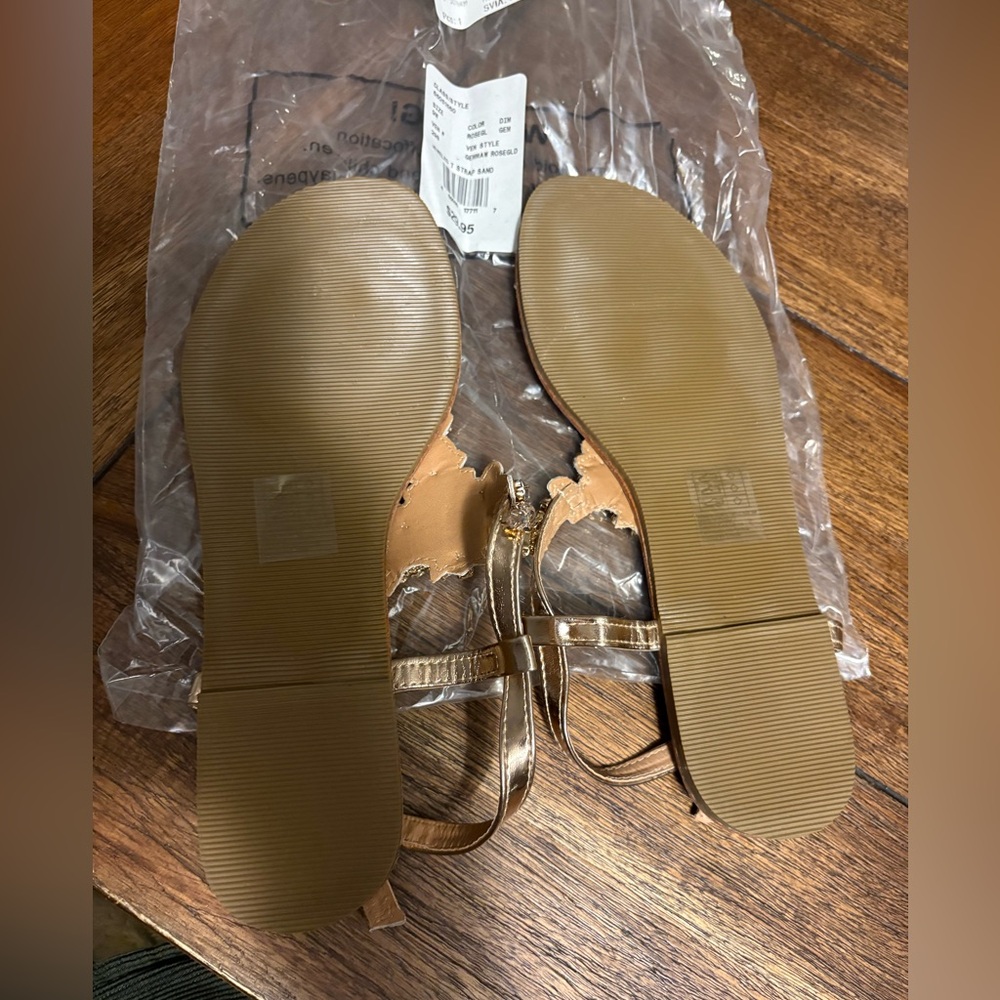 David's Bridal Tan Sandals with Clear Crystal Embellishment - Picture 3 of 4